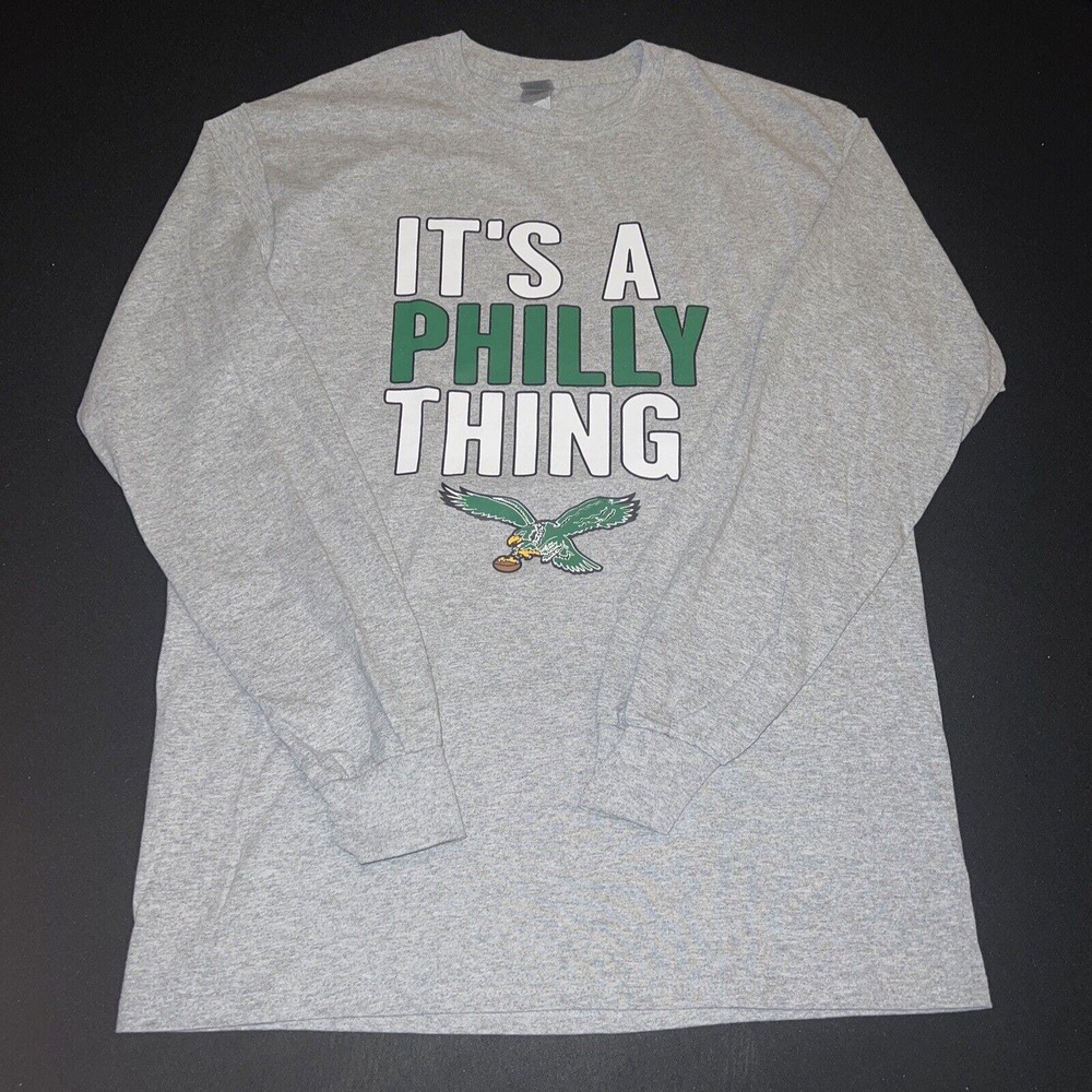 NFL Philadelphia Eagles Kelly Green Logo Long Sleeve T-Shirt Gray Men’s M